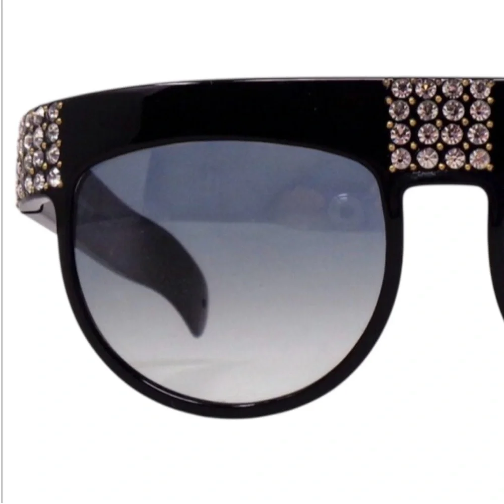 Glam 1970’s Vintage French Rhinestone Sunglasses in Jet Black, Statement Packed!